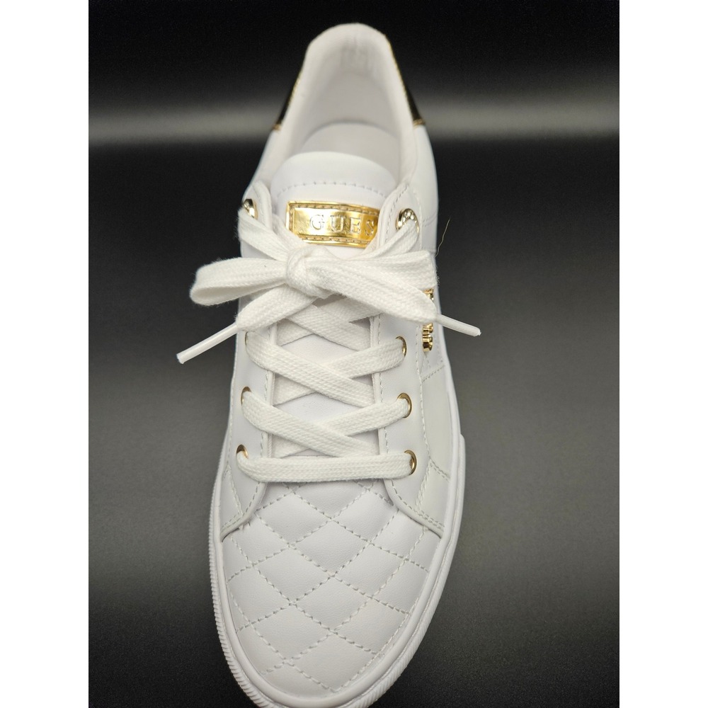 Guess Womens White Quilted Gold Accent Low Top Fashion Sneakers Size 9M - Picture 4 of 14